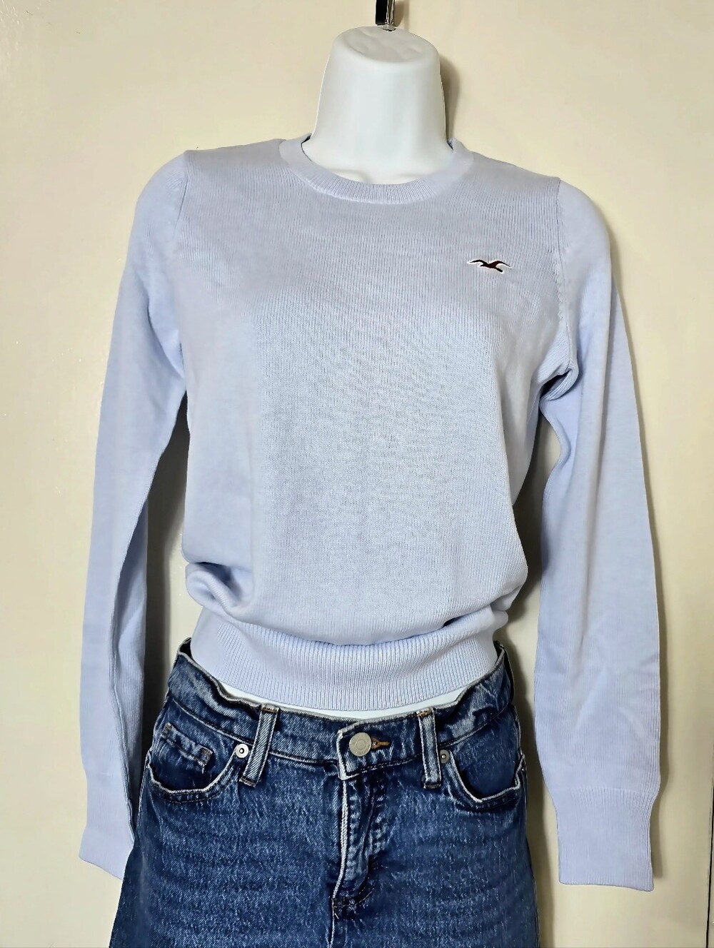 NWT- Hollister Long Sleeve light blue Crew Neck Sweater- XS